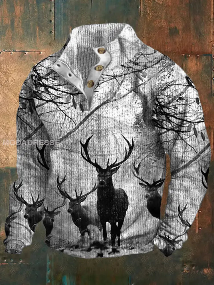 Retro Western Art Print Design V-halslås med langærme gensere A / S