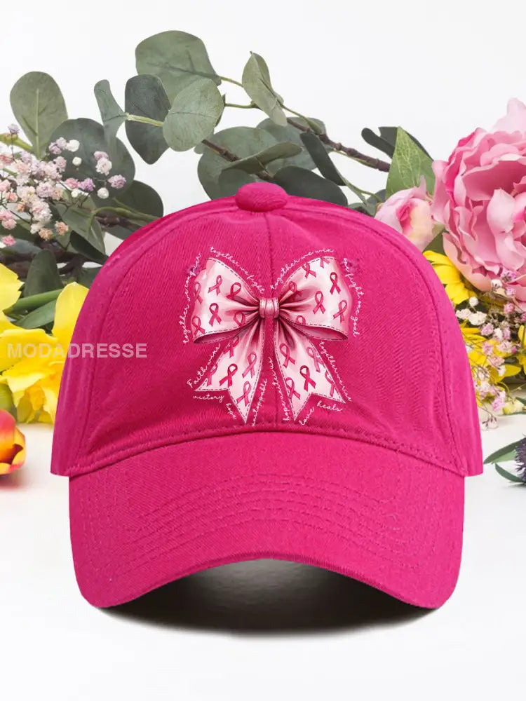 Rosa båge bröstcancer unisex hatta rosröd / ONE