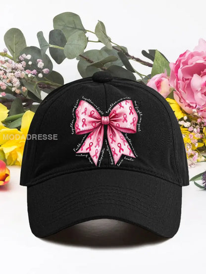 Rosa båge bröstcancer unisex hatta svart / ONE