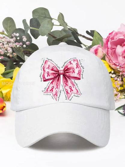 Rosa båge bröstcancer unisex hatta vit / ONE