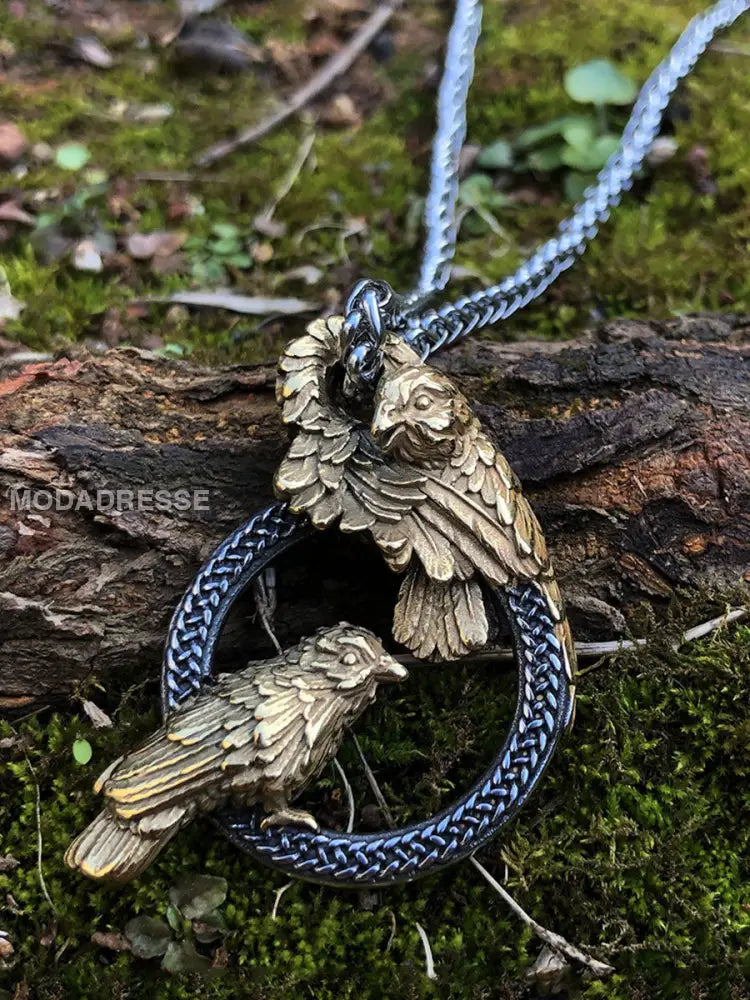 Rostfritt stål Double Crow Hollow Circle Pendant Double Sided halsbande