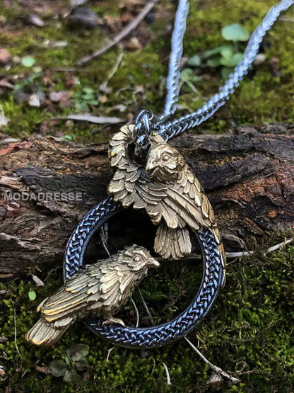 Rostfritt stål Double Crow Hollow Circle Pendant Double Sided halsbande