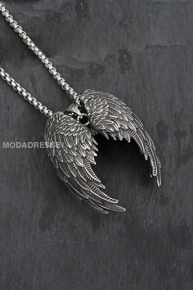 Sexy Vintage Angel Wings Feather Titan stål Pendant halsbande stål