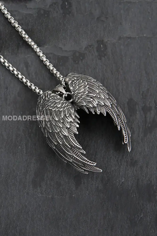 Sexy Vintage Angel Wings Feather Titan stål Pendant halsbande stål
