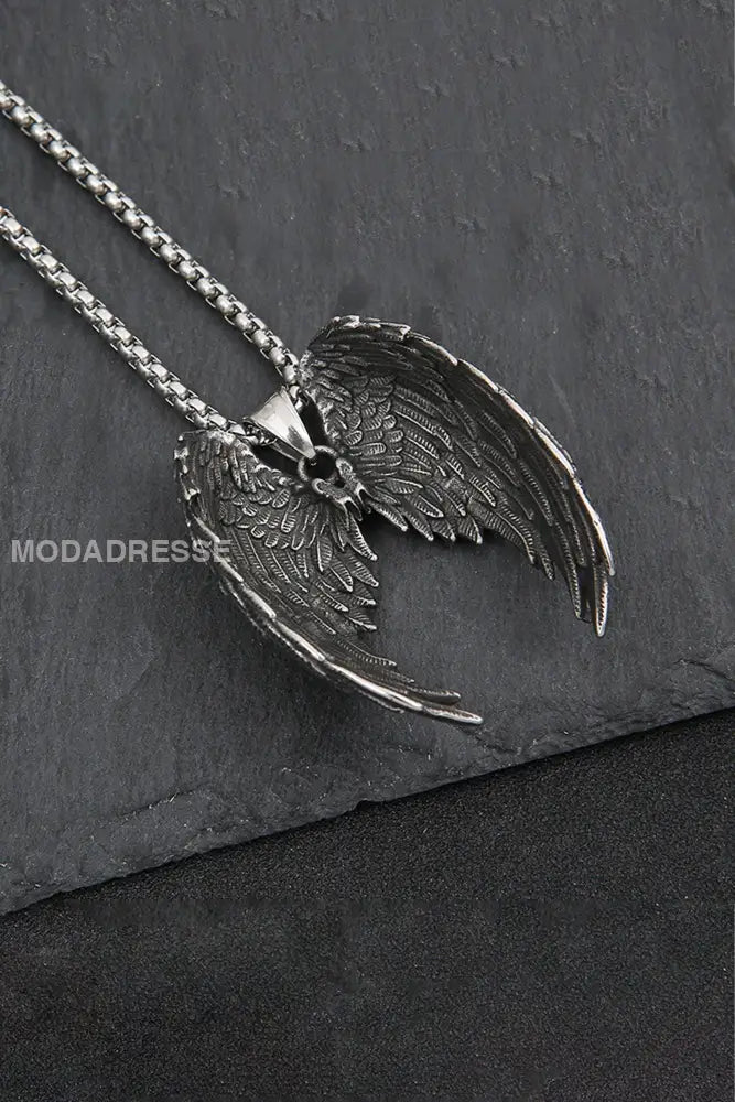 Sexy Vintage Angel Wings Feather Titan stål Pendant halsbande stål