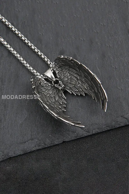 Sexy Vintage Angel Wings Feather Titan stål Pendant halsbande stål
