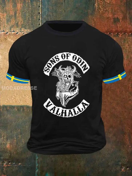 Son av Odin Print Vintage Mode kort ärm T-shirt S
