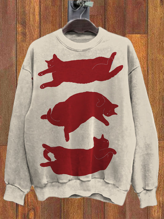 Retro Animal kunst trykt besetning-hals komfortabel bomullsblanding Langæret Sweatshirt