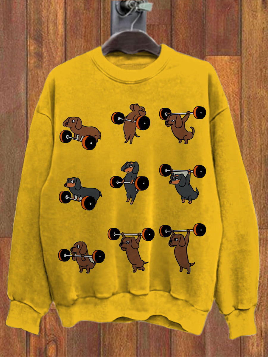 Retro Animal kunst trykt besetning-hals komfortabel bomullsblanding Langæret Sweatshirt