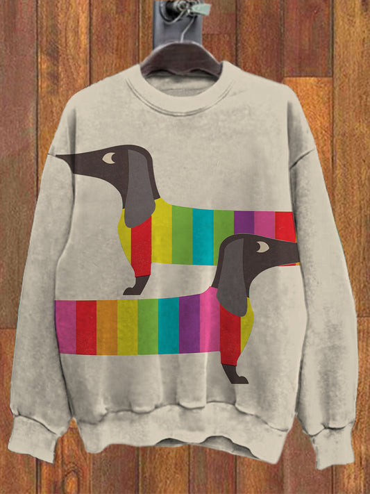 Retro Animal kunst trykt besetning-hals komfortabel bomullsblanding Langæret Sweatshirt