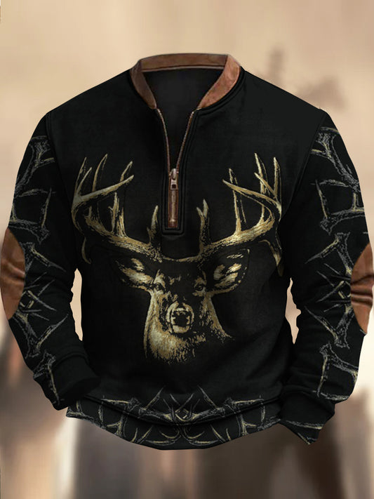 Retro Cowboy teksturmønster trykt Western Vintage blikk V-hals utendørs tykk sweatshirt