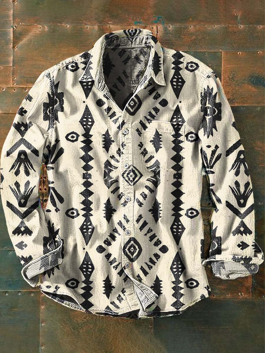 Menn Western Vintage Print Casual Langærme Skjort