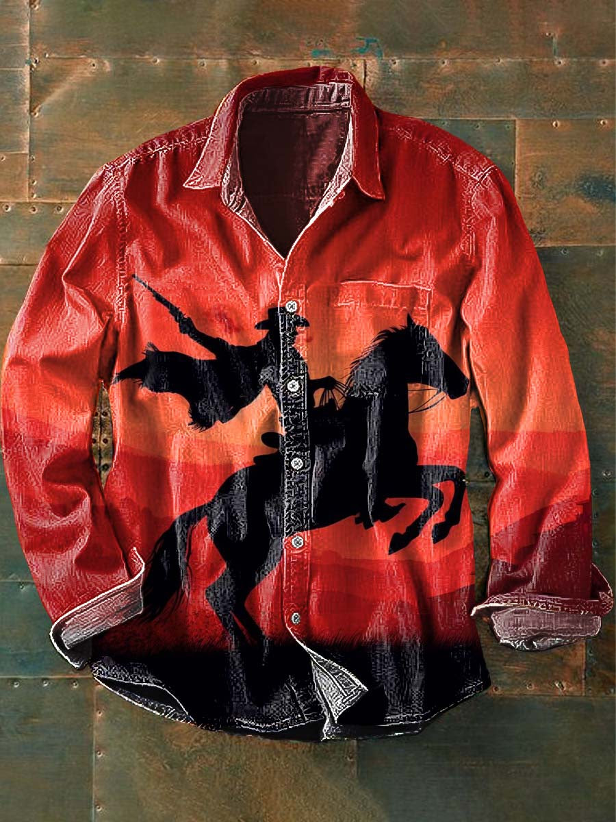 Mennesk Western Cowboy Print Casual Langærme Skjort