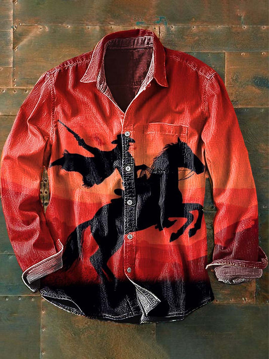 Mennesk Western Cowboy Print Casual Langærme Skjort