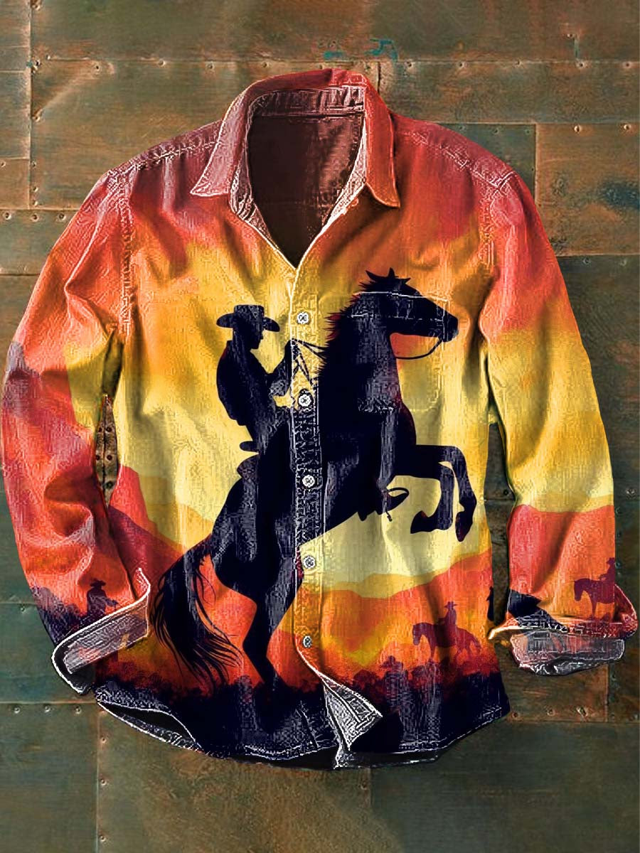 Mennesk Western Cowboy Print Casual Langærme Skjort