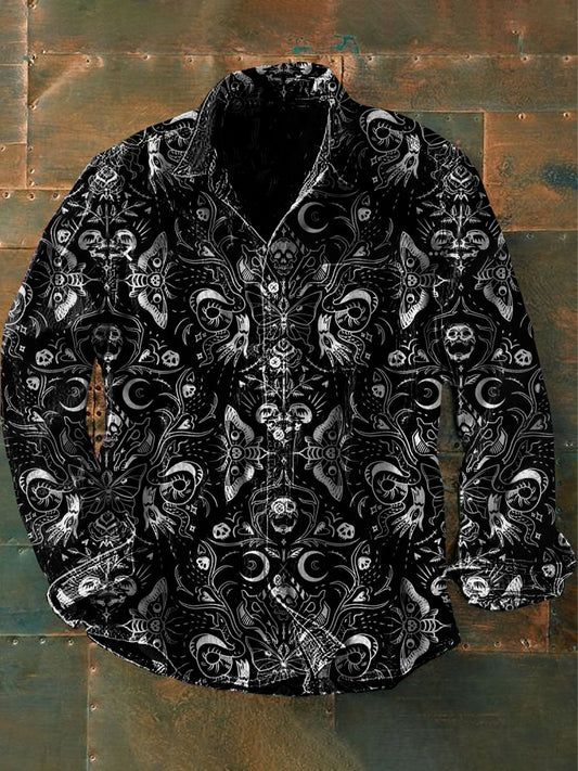 Menns Vintage Punk Gothic Sommerfugl blomst kunst print Casual Langærme Skjort