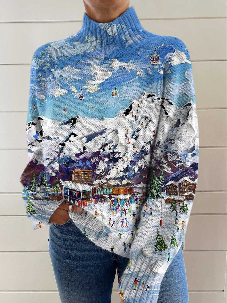 Kvinner kunst Vintage Print Casual Chic Sweater Pullover