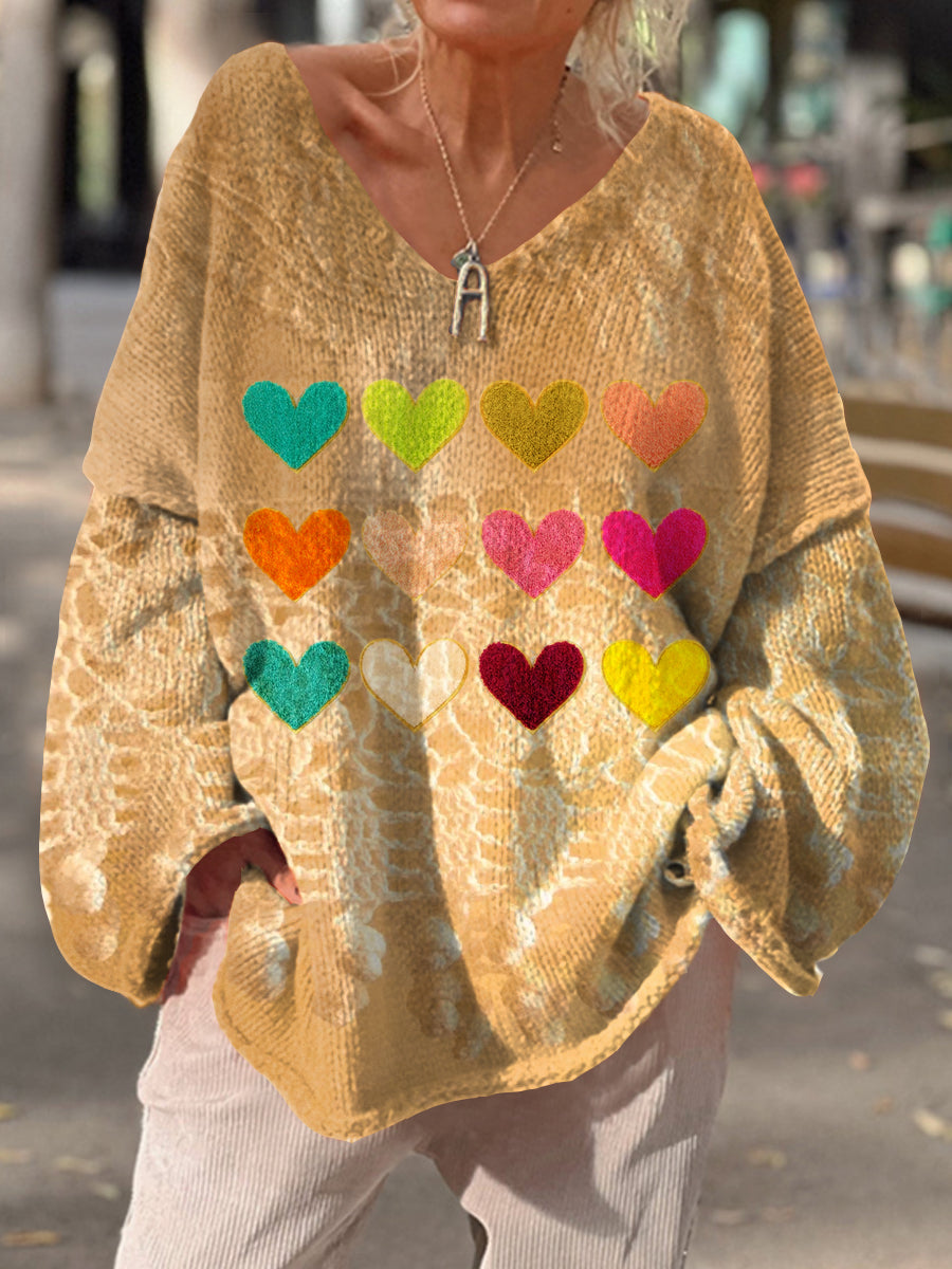 Kvinner kjærlighetskunst skriv ut chic-V-halsk pullover.