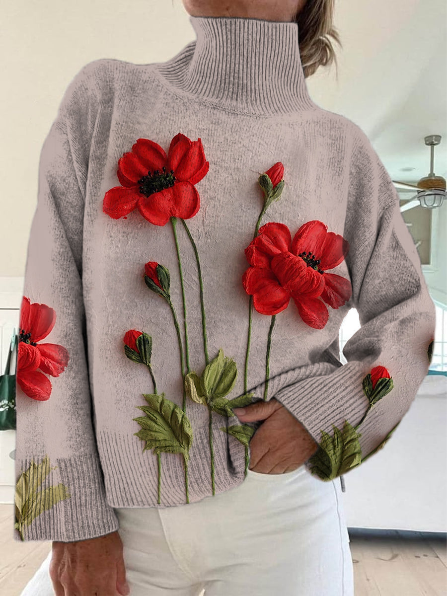 Vintage Boho Floral Lappeverk Skriv Strik turtlensjekk pullover, langærmet