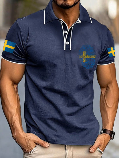 Mäns Sveriges flagga tryckta Casual Tops