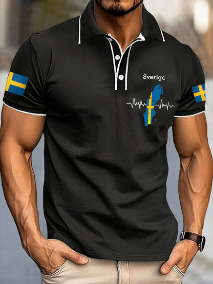 Mäns Sveriges flagga tryckta Casual Tops