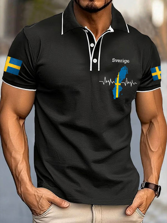 Mäns Sveriges flagga tryckta Casual Tops
