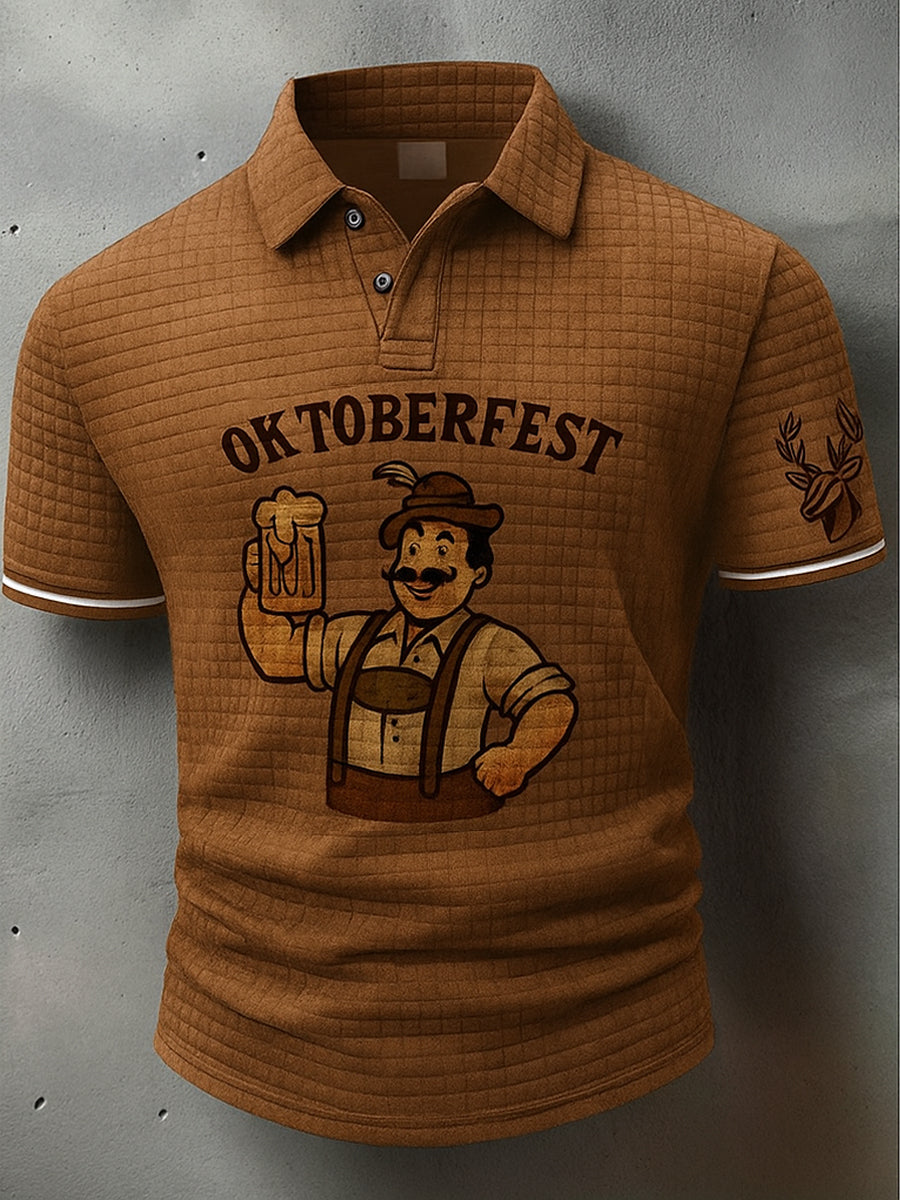 Retro Oktoberfest Deer Lederhosen Konstnärlig tryckt textur V-hals korta ärmar Polo-shirt
