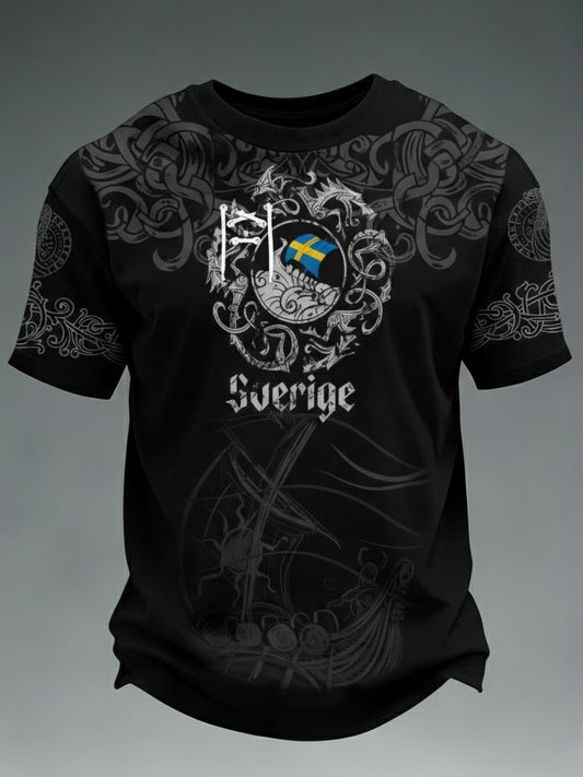 Mäns Viking Sverige Tryckt T-shirt