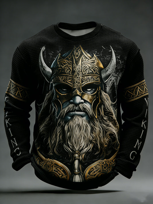 Mäns viking tryckt våffle lång ärm tröjar