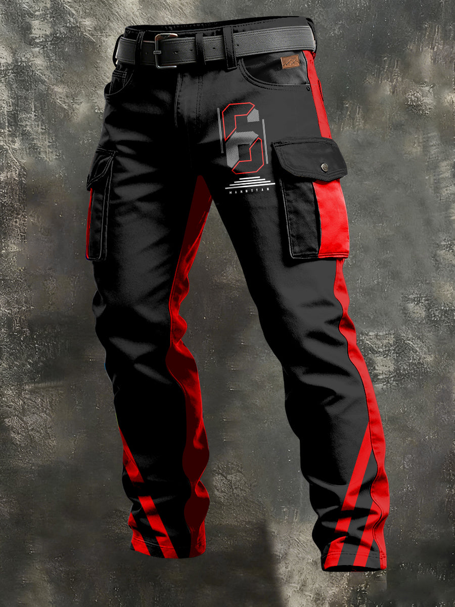 Mäns Retro Vacation Business Art Print Casual Workwear Byxor