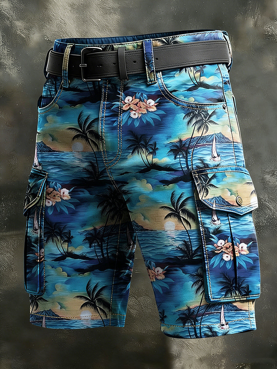 Mäns Retro Vacation Business Art Print Casual Shorts