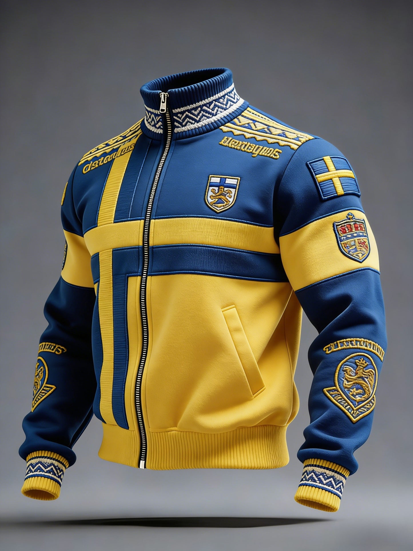 Retro Viking Svensk flaggbricka Casual Sporty Stand Collar Jacka