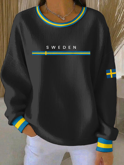 Damsvensk konsttryck avslappnad sweatshirt