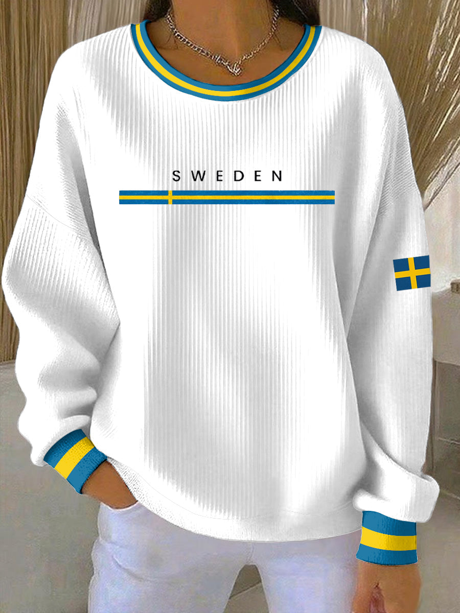 Damsvensk konsttryck avslappnad sweatshirt