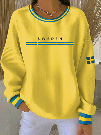 Damsvensk konsttryck avslappnad sweatshirt
