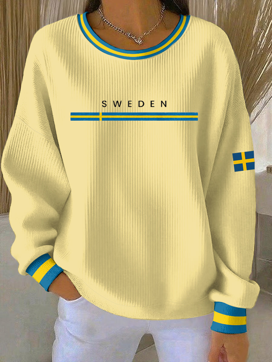 Damsvensk konsttryck avslappnad sweatshirt