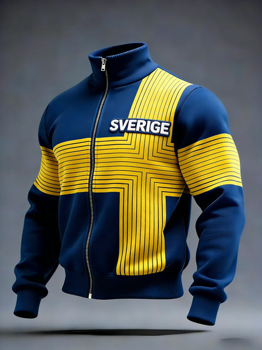 Retro Viking Svensk flaggbricka Casual Sporty Stand Collar Jacka