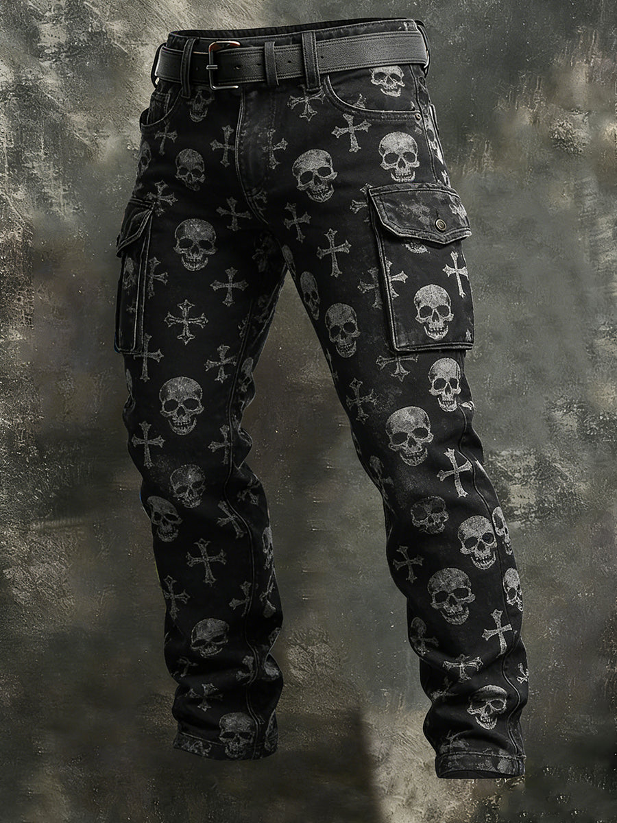 Mäns Retro Semester företag gotiska Skull konst Skriv ut Casual Arbetskött byxor