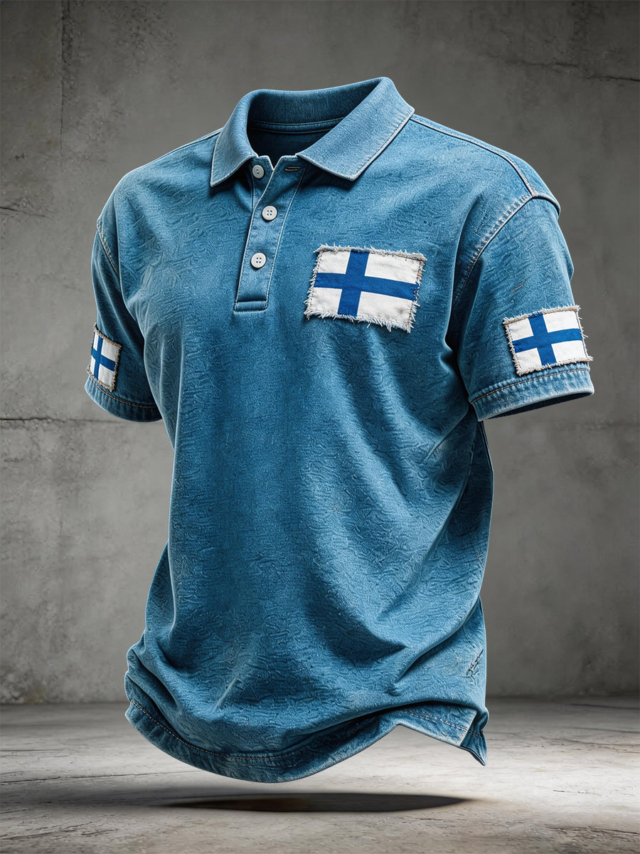 Miesten Suomen lippu laastari Polo-paita