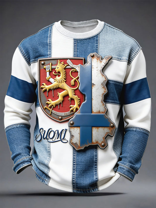 Miesten suomalainen SUOMI Denim Patchwork Tulosta vohveli