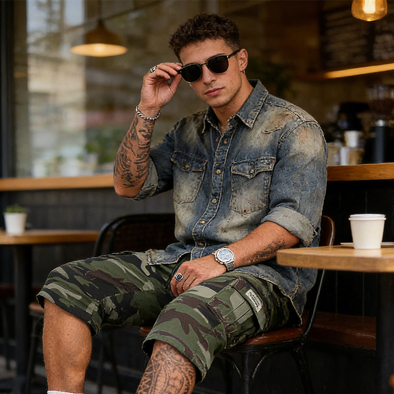 🩳 53% RABATT 🗺️ | Herr Camouflage Cargo-Shorts – Många Fickor & Avslappnad Passform