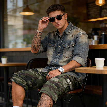 🩳 53% RABATT 🗺️ | Herr Camouflage Cargo-Shorts – Många Fickor & Avslappnad Passform