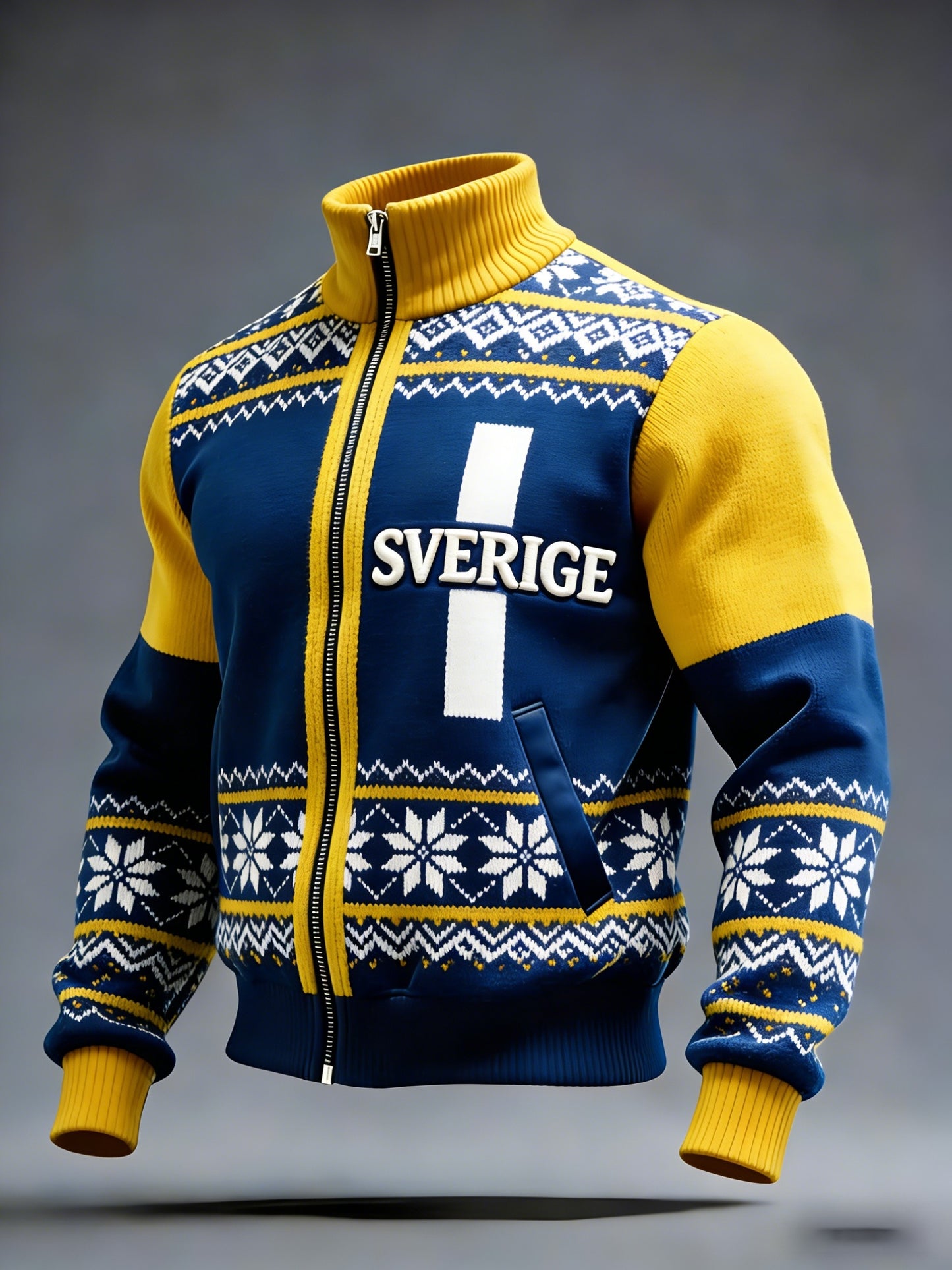 Retro Viking Svensk flaggbricka Casual Sporty Stand Collar Jacka