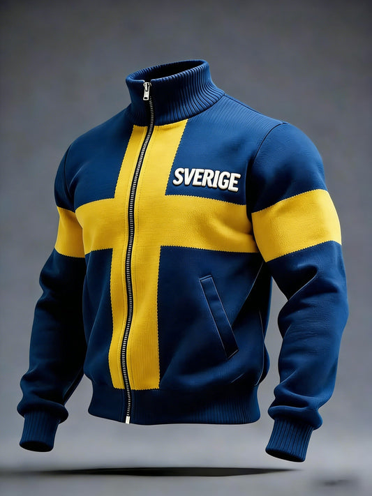 Retro viking svensk flaggmärke avslappnad sportig jacka med ståkrage