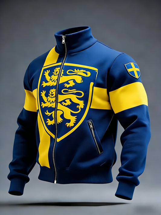 Retro Viking Svensk flaggbricka Casual Sporty Stand Collar Jacka