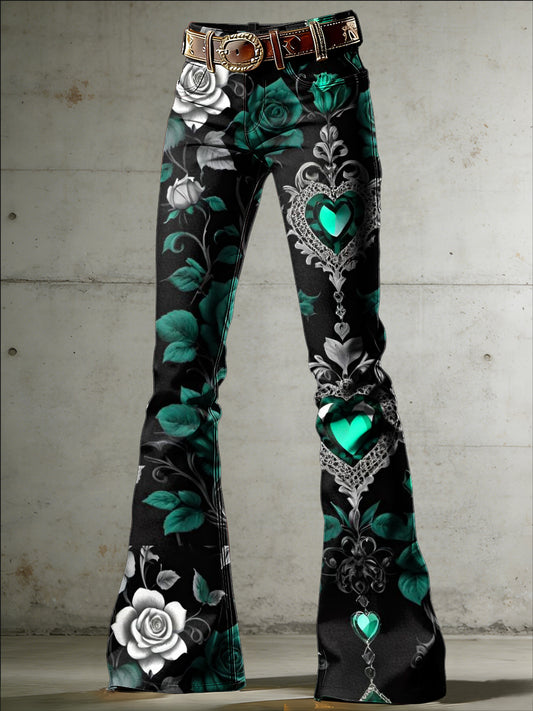 Kvinnors blomma konst utskrift Fladerade byxor