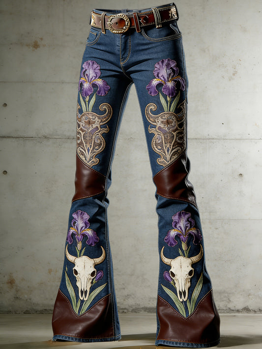 Damslaggbyxor med westernmotiv och blommor