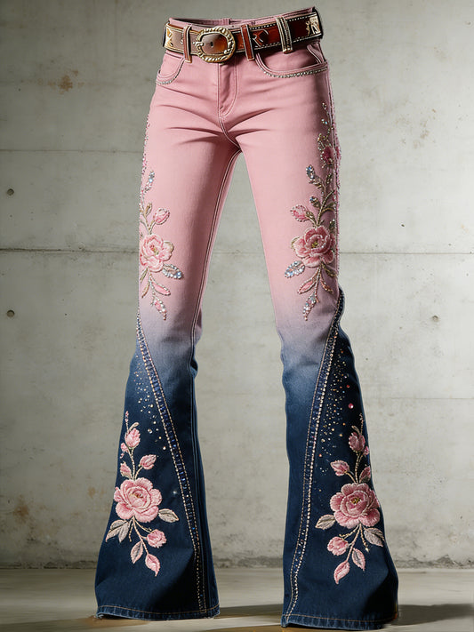 Kvinnors blomma konst utskrift Fladerade byxor