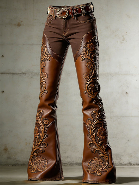 Kvinnors västra blommor konst Skriv ut flasade byxor