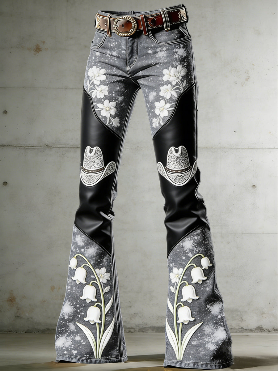 Damslaggbyxor med westernmotiv och blommor